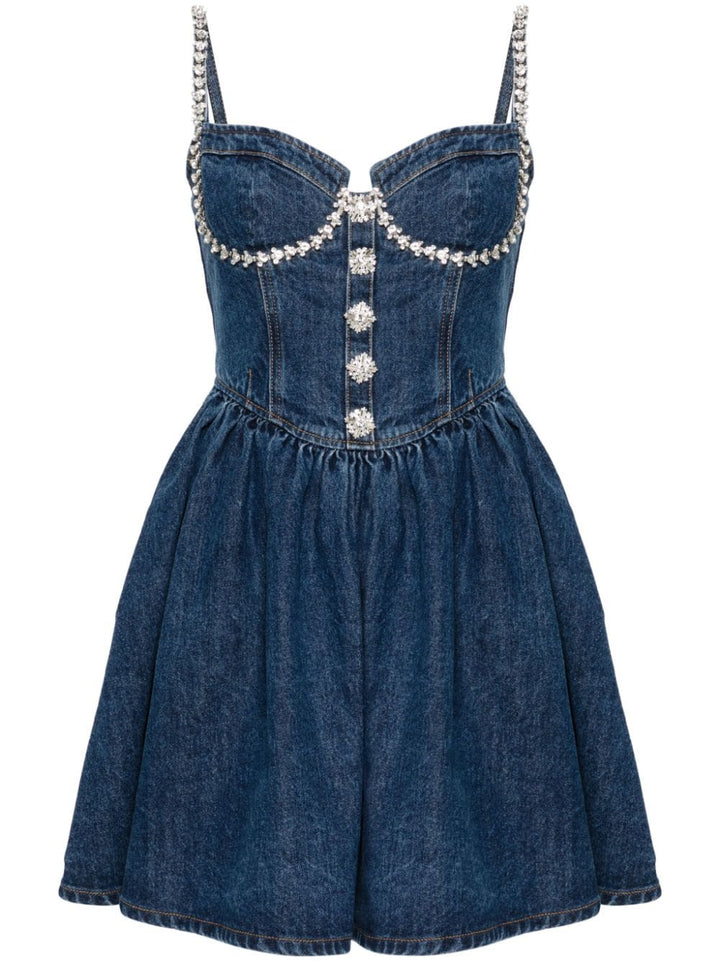 Diamante denim flared mini dress