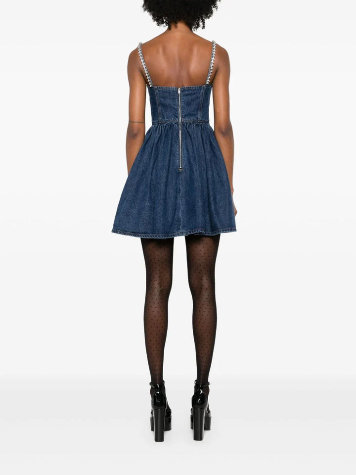 Diamante denim flared mini dress