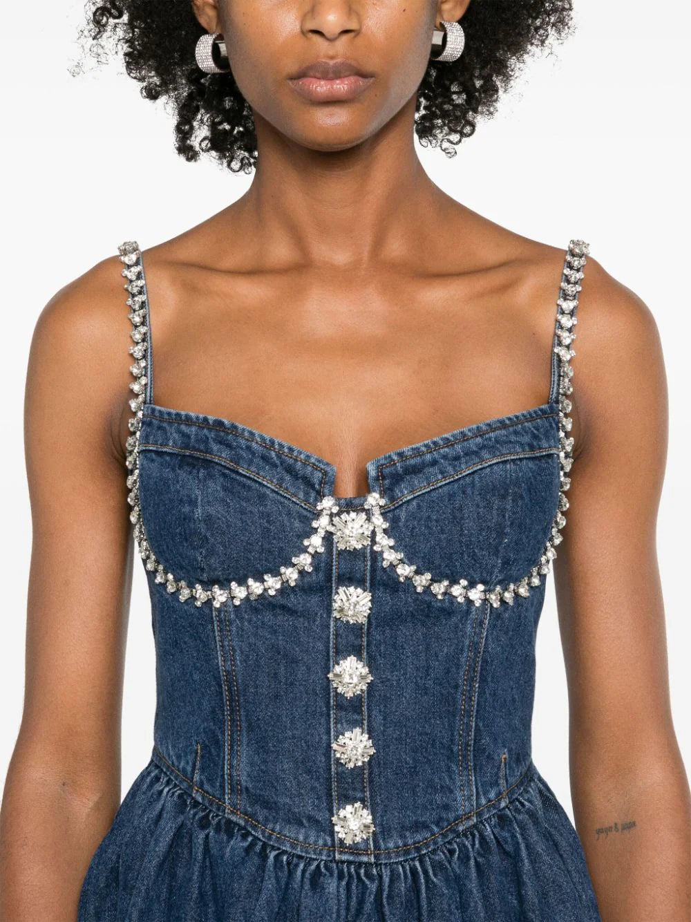 Diamante denim flared mini dress