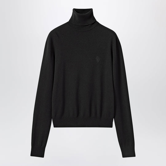 Black Wool Turtleneck With Logo Embroidery