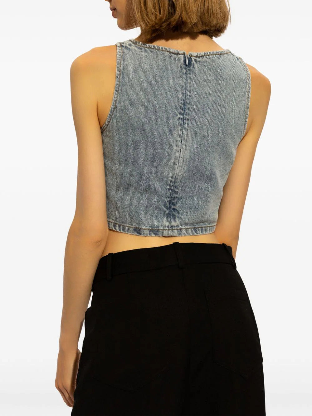 denim top embellished with rhinestones