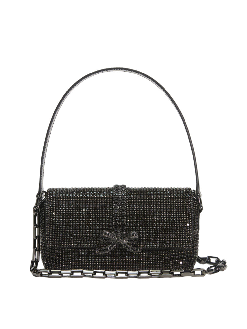 Black rhinestone chainmail baguette bag