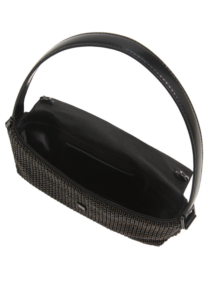 Black rhinestone chainmail baguette bag