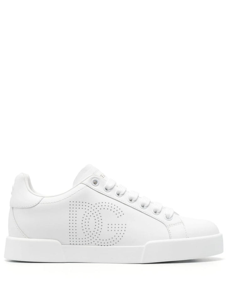 Portofino leather sneaker with perforated logo