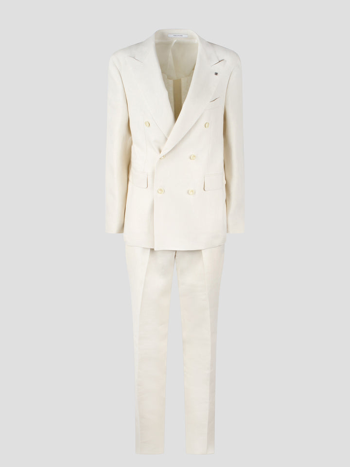 Linen double-breasted tailored suit