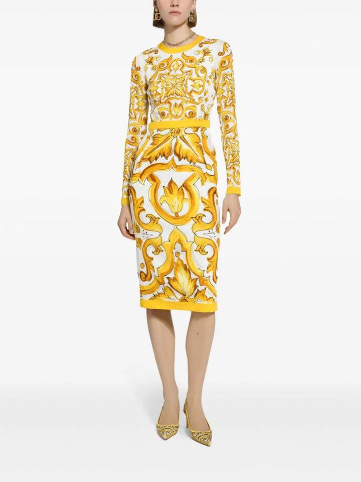 Midi dress with majolica print