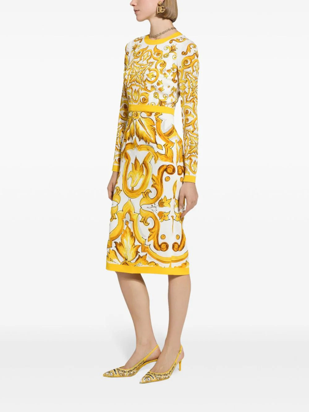 Midi dress with majolica print