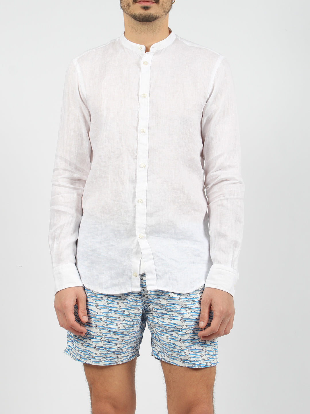 Mandarin collar linen shirt