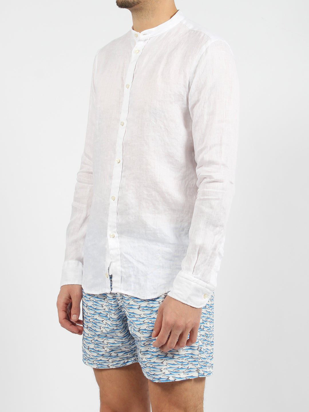 Mandarin collar linen shirt