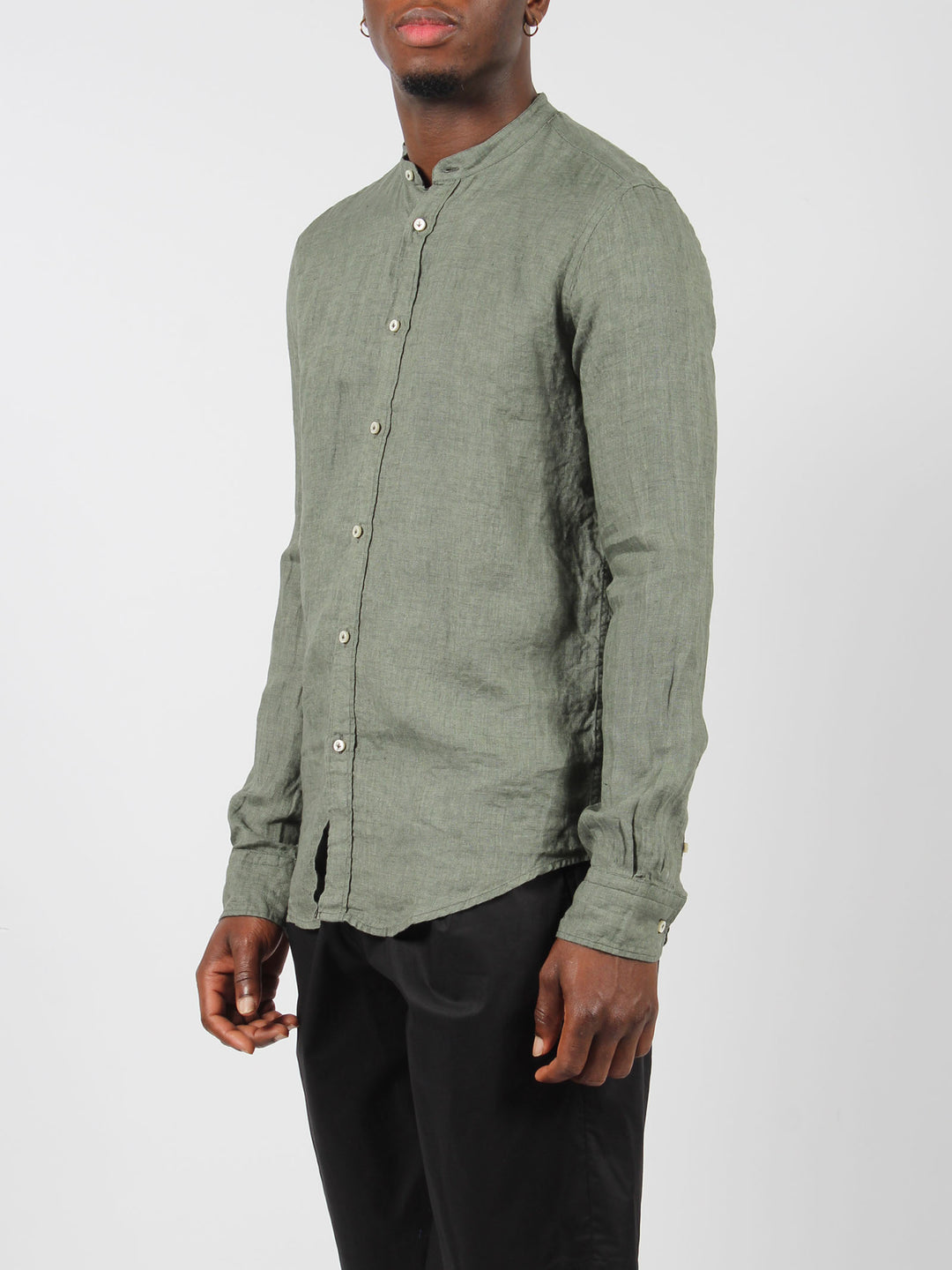 Mandarin collar linen shirt