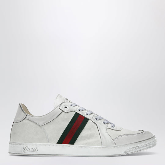 Stretch Sneakers In White Leather With Worn Effect
