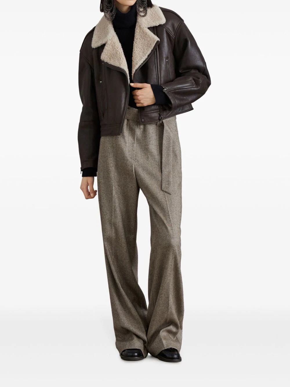 Herringbone trousers with pleats