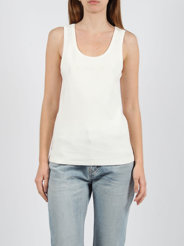 Embroidered logo ribbed tank top