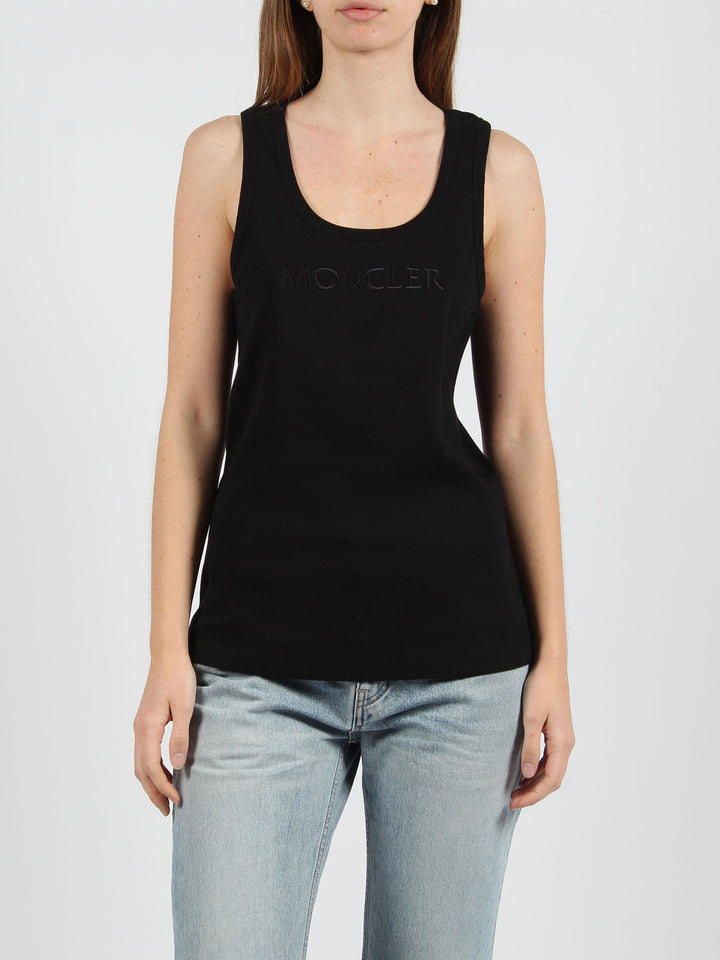 Embroidered logo ribbed tank top