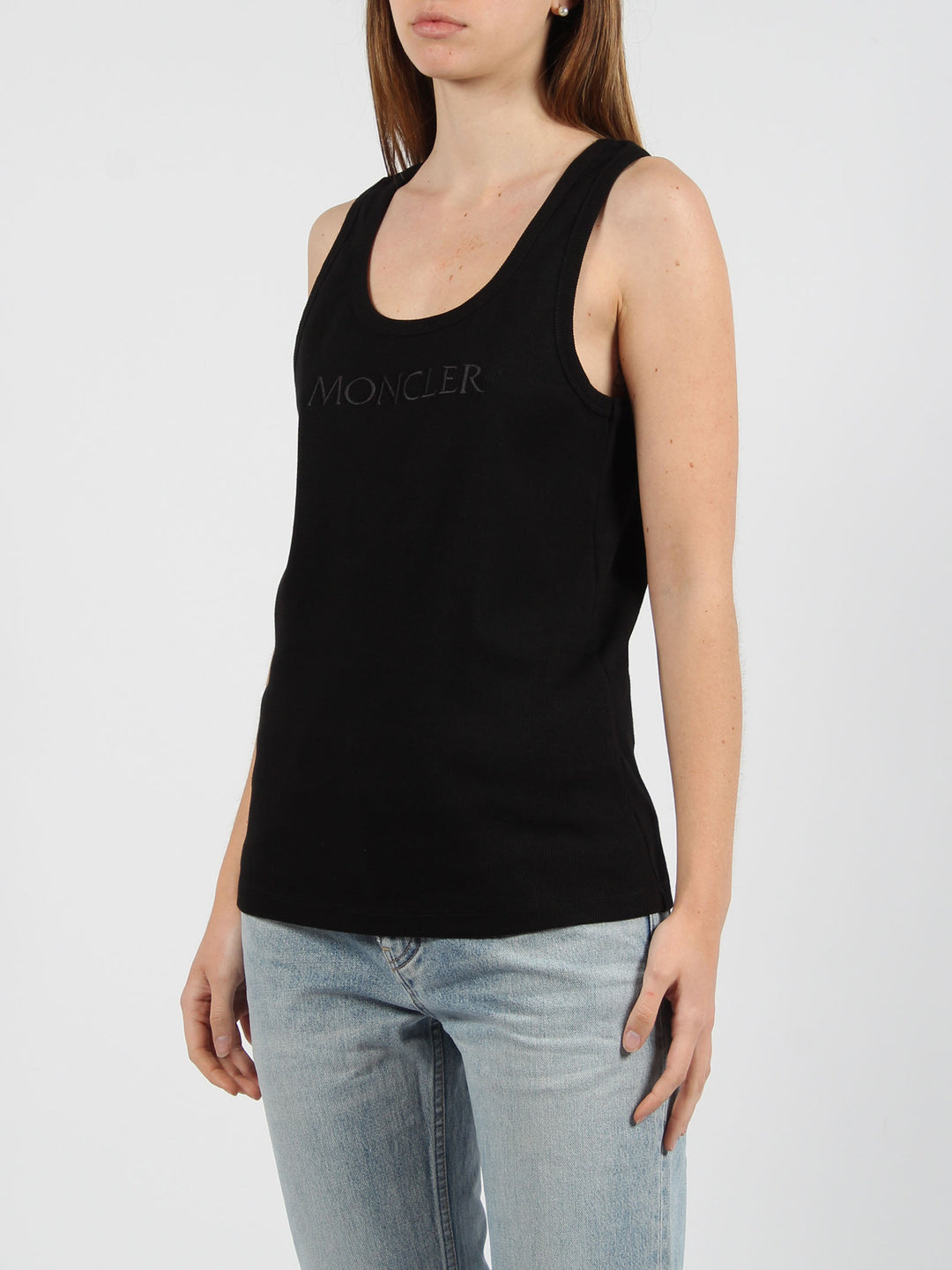 Embroidered logo ribbed tank top