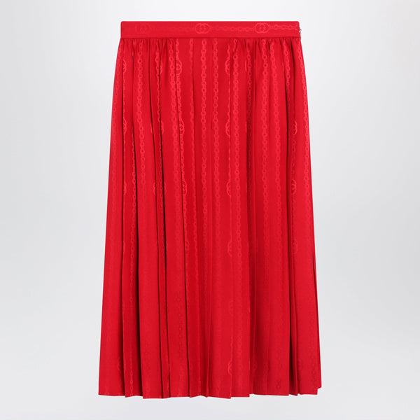 Pleated Silk Jacquard Midi Skirt With Gg Chain In Fire