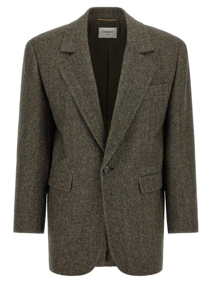 Saint Laurent Herringbone Blazer BlazerS - Brown | 878f238ed346ae998776bcb6d3620ce215cb0b81