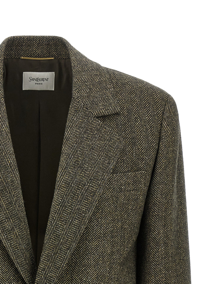 Saint Laurent Herringbone Blazer BlazerS - Brown | 3da35ebab1f0ee8ac9ff58c09302f79e9f4bc3d3