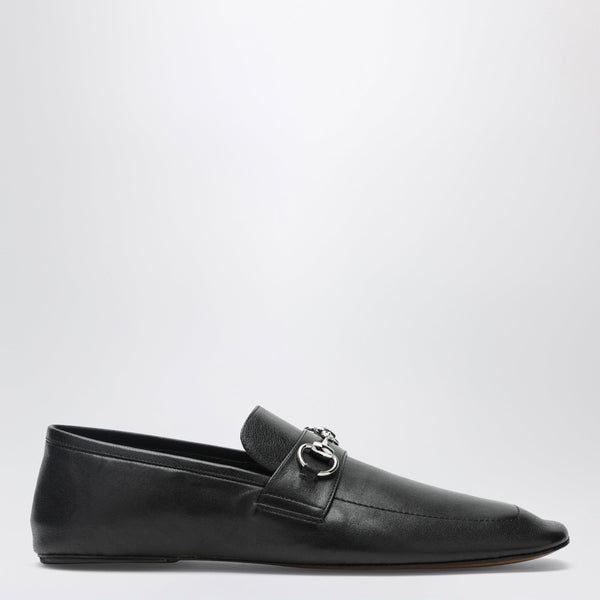 Black Leather Horsebit Loafers With Silver Hardware