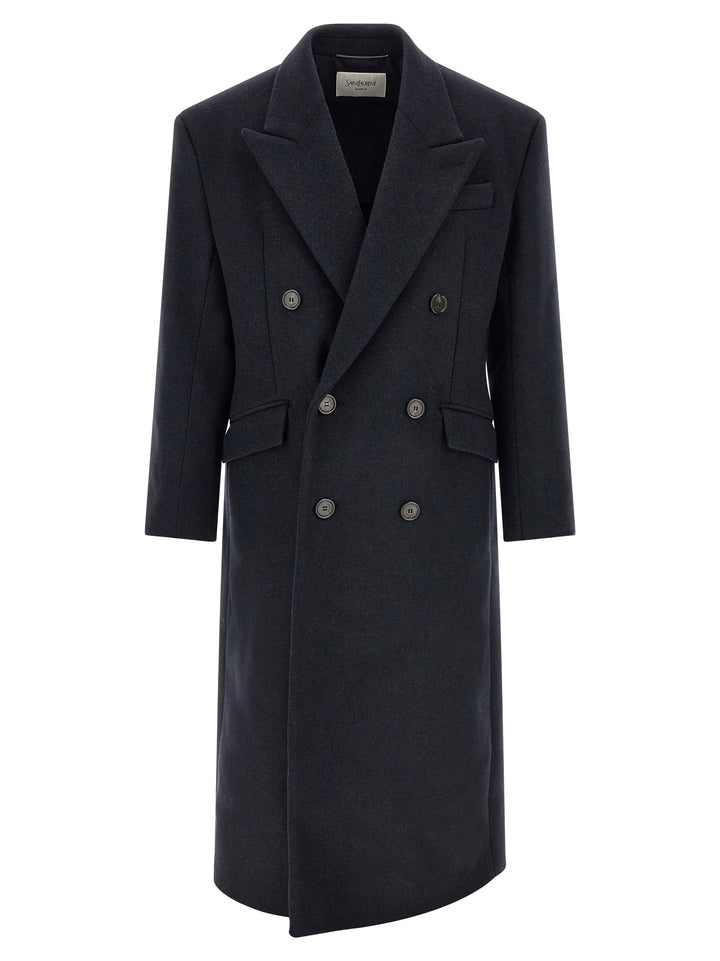 Saint Laurent Double-Breasted Coat Coats and Trench Coats - Blue | 969a6678389a80b01f524c255a5d9e4fe760176e