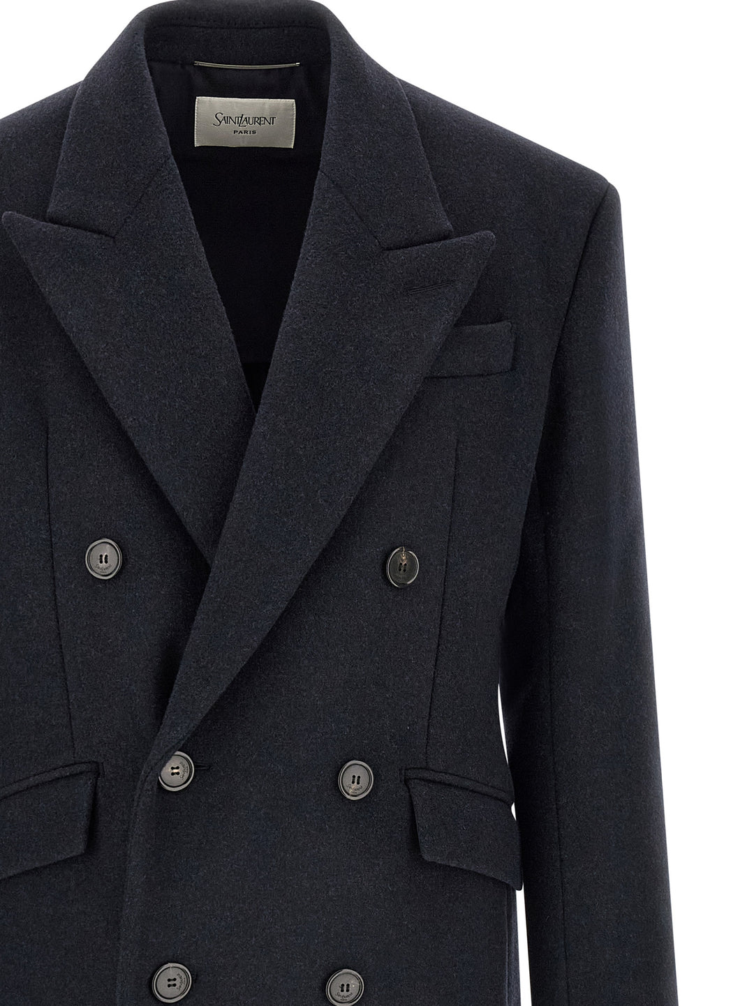 Saint Laurent Double-Breasted Coat Coats and Trench Coats - Blue | 9d82f50b859ed847540b5946990744ecddffa1a1