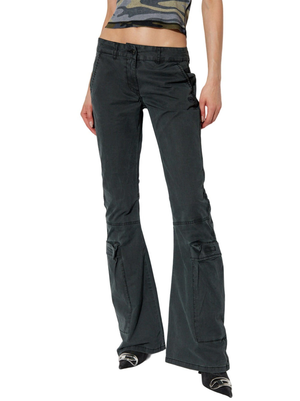 Low-waisted flared trousers