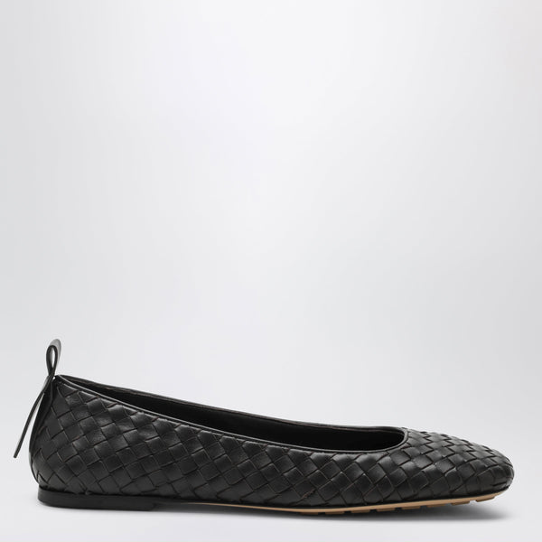 Charlotte Square-Toe Intrecciato Leather Flats In Espresso