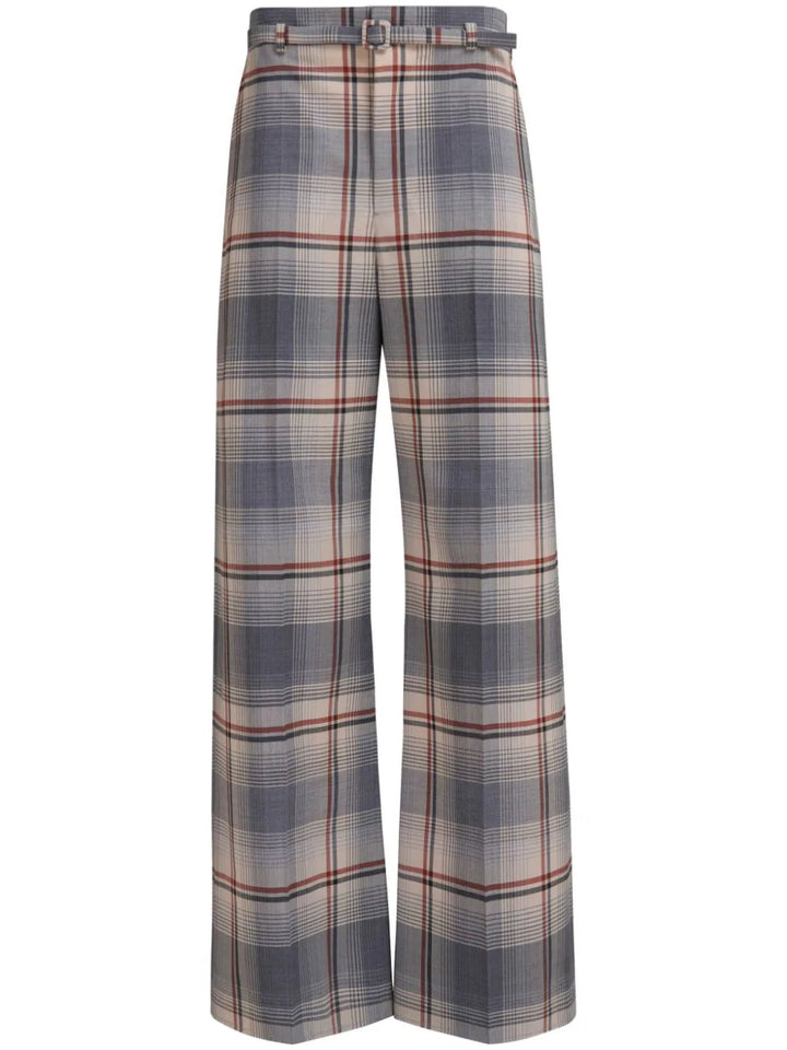 Checked trousers with belt