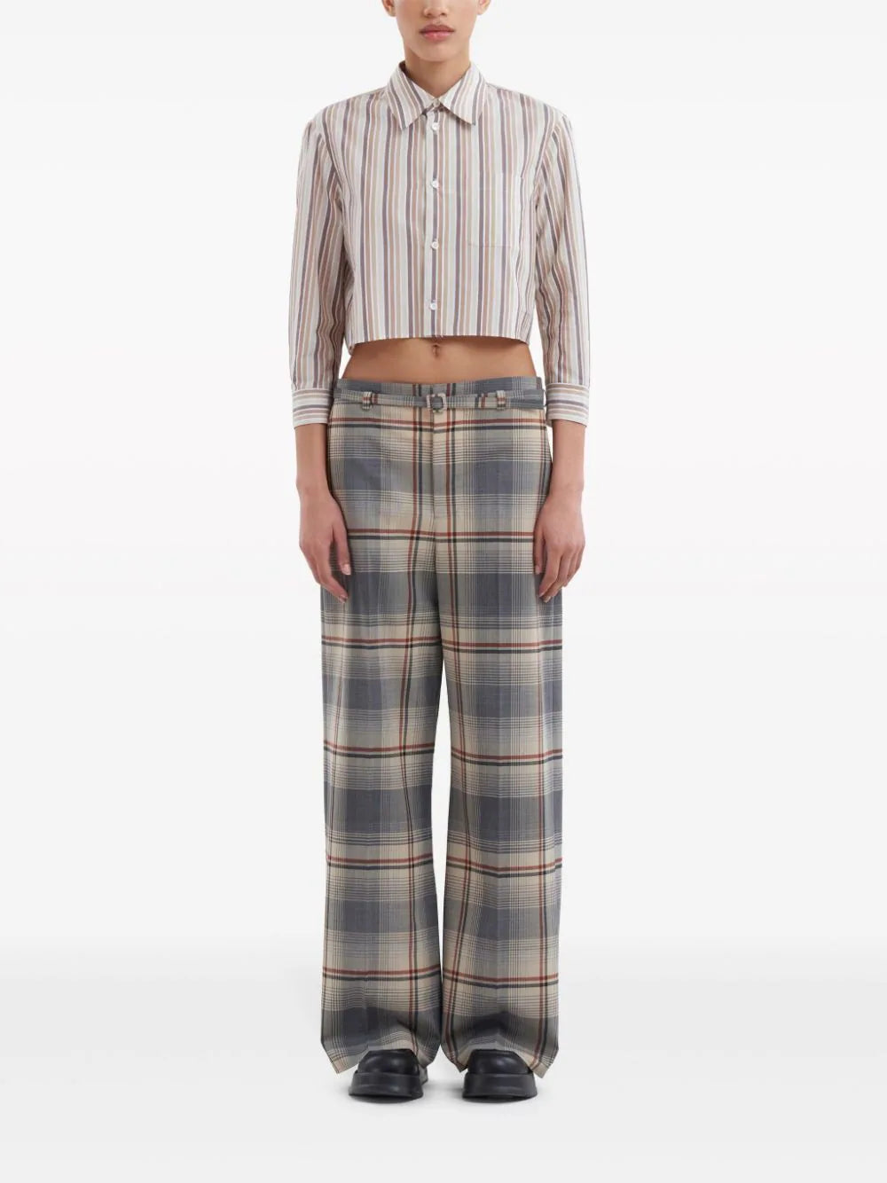 Checked trousers with belt