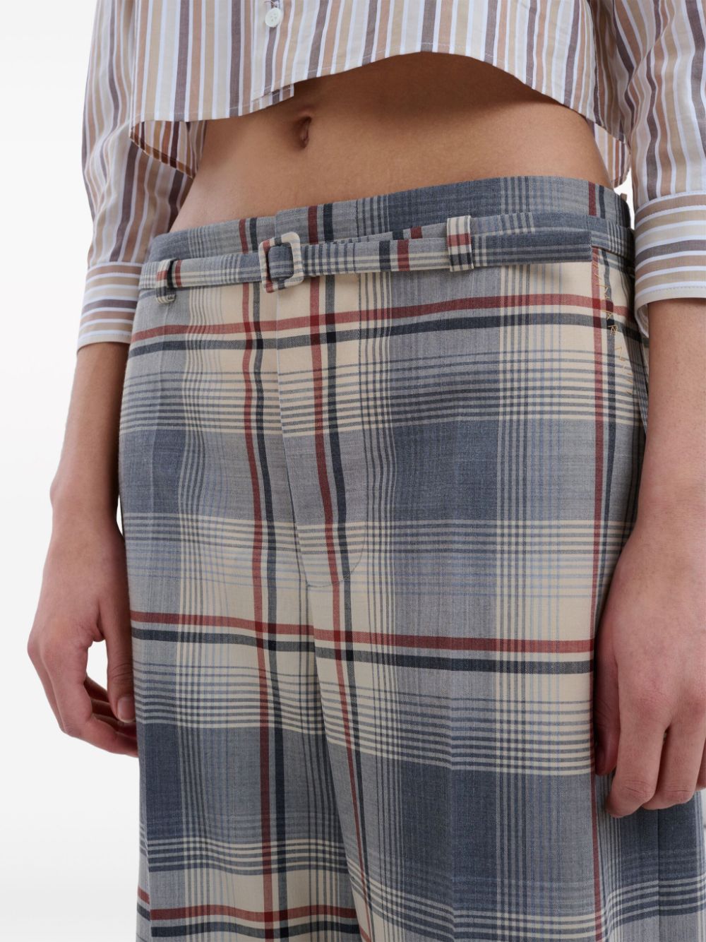 Checked trousers with belt