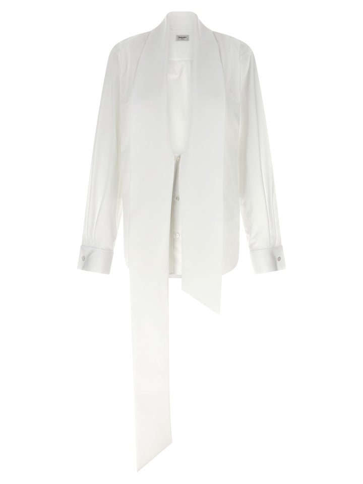 Saint Laurent Lavallière Collar Shirt Shirt and Blouse - White | 1543a09c17db18adcd60eb2a1350cd53a2006120
