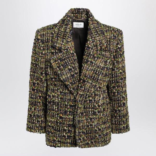 Single-Breasted Khaki Grey Green Tweed Jacket