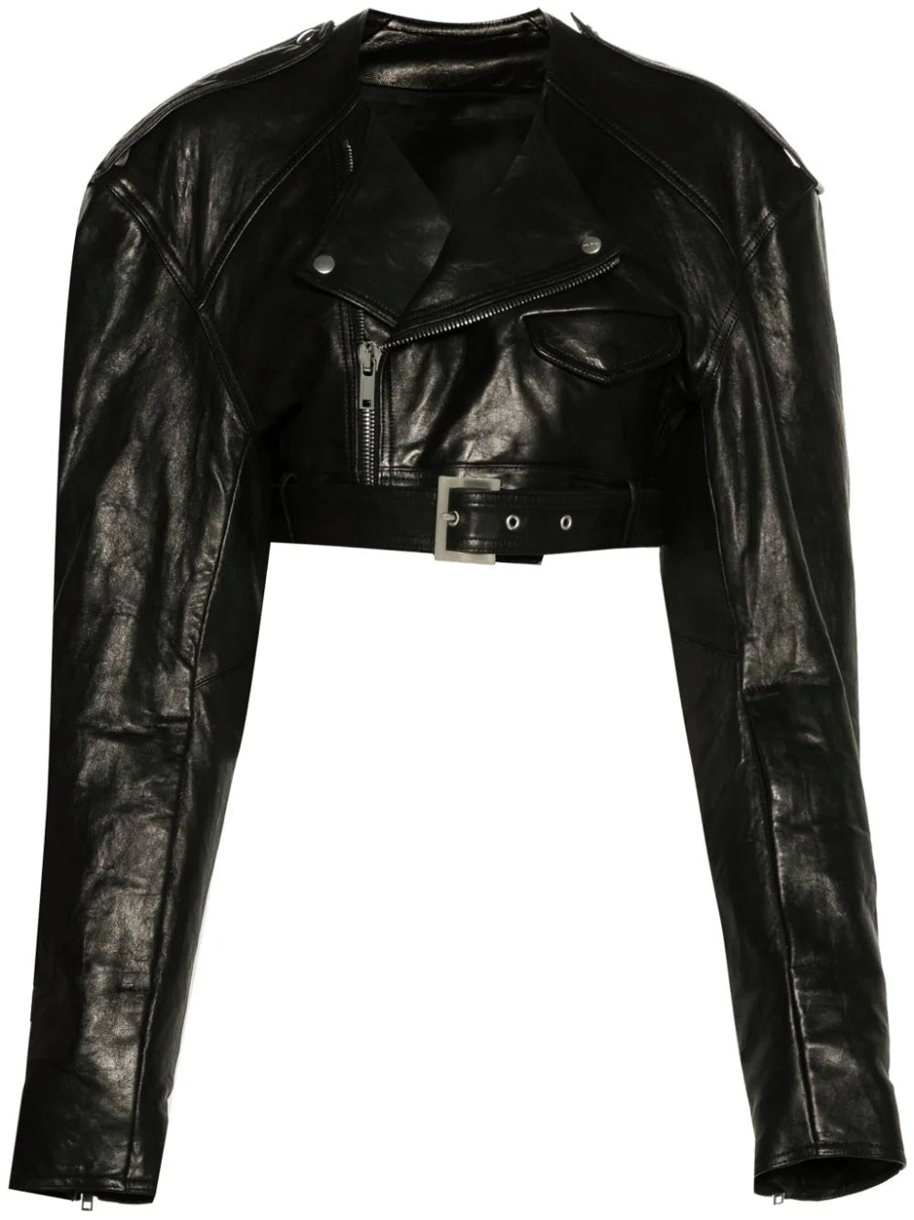 Crop biker jacket without collar