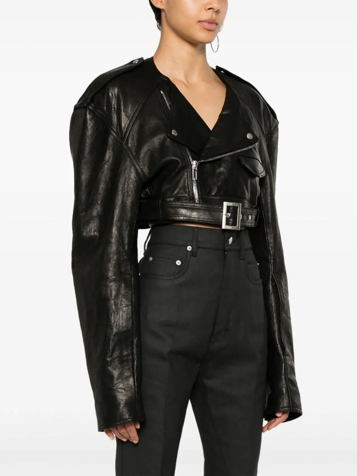 Crop biker jacket without collar