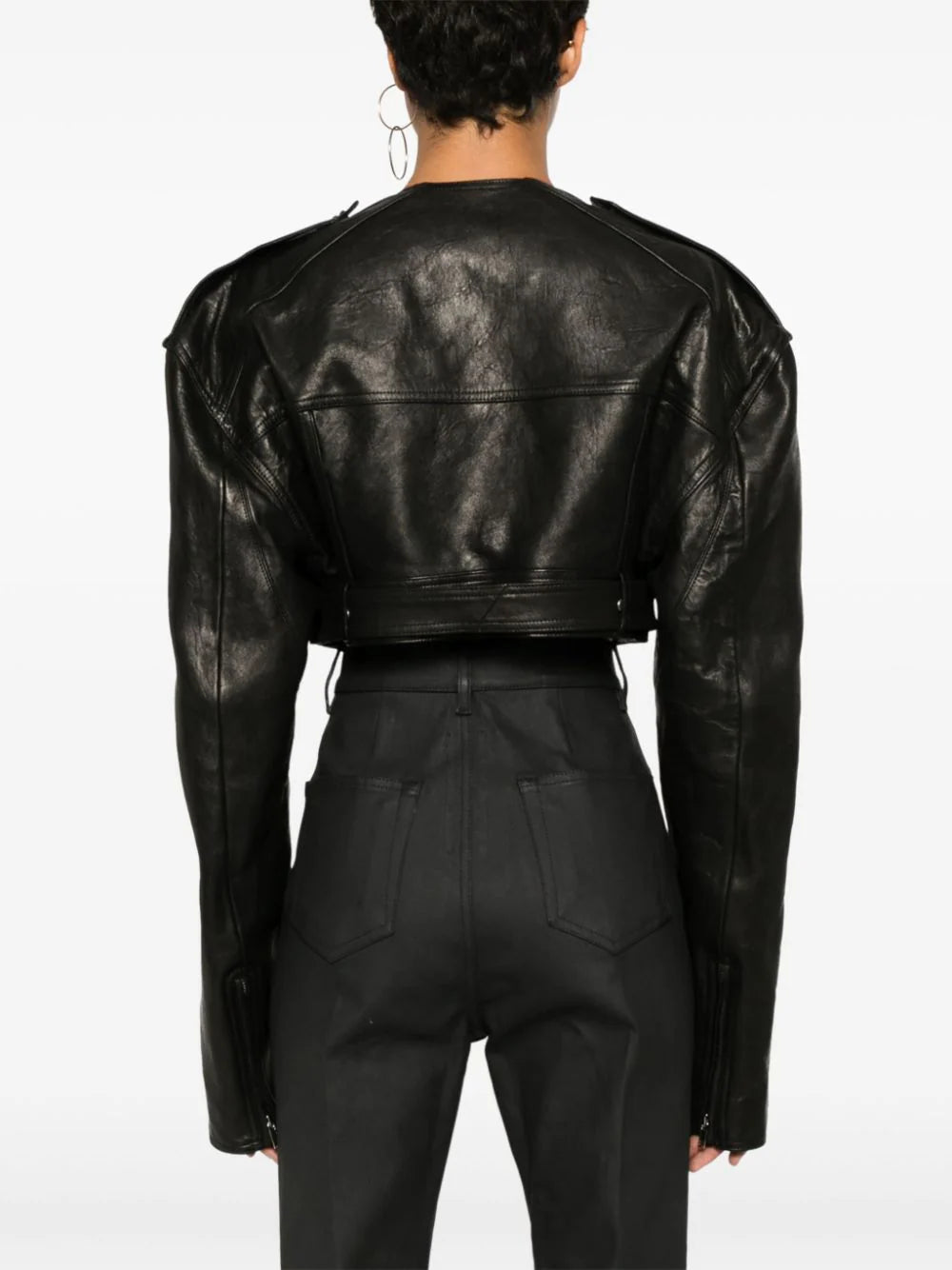 Crop biker jacket without collar