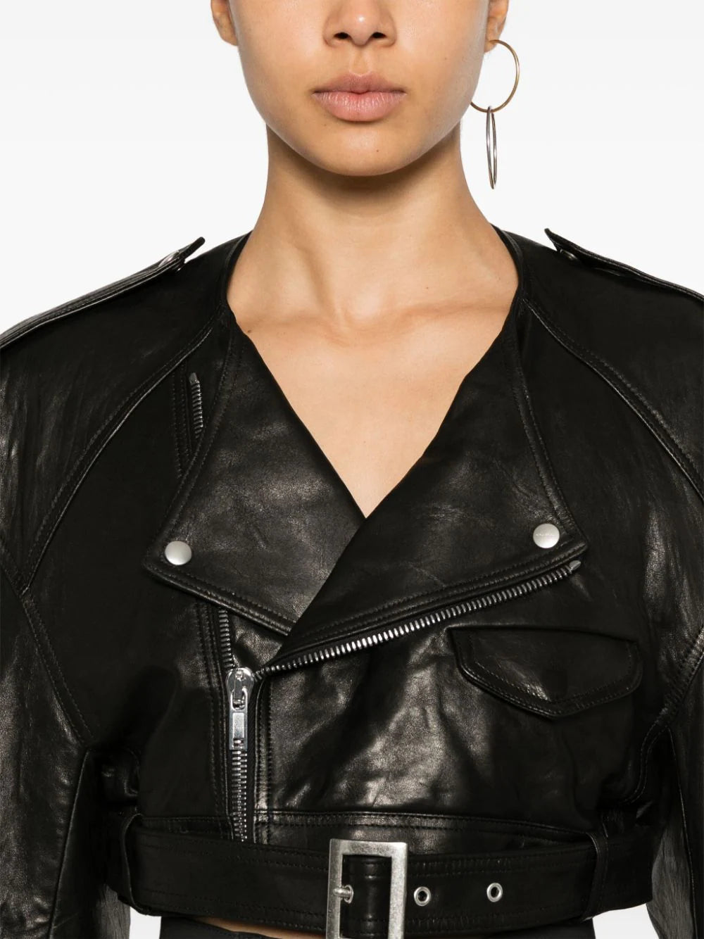 Crop biker jacket without collar