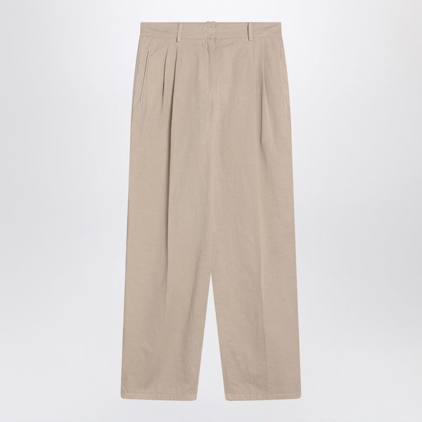 Lilas Light Khaki Cotton And Linen Trousers