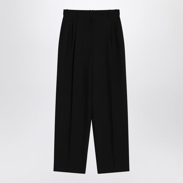 Lilas Trousers In Black Wool And Linen