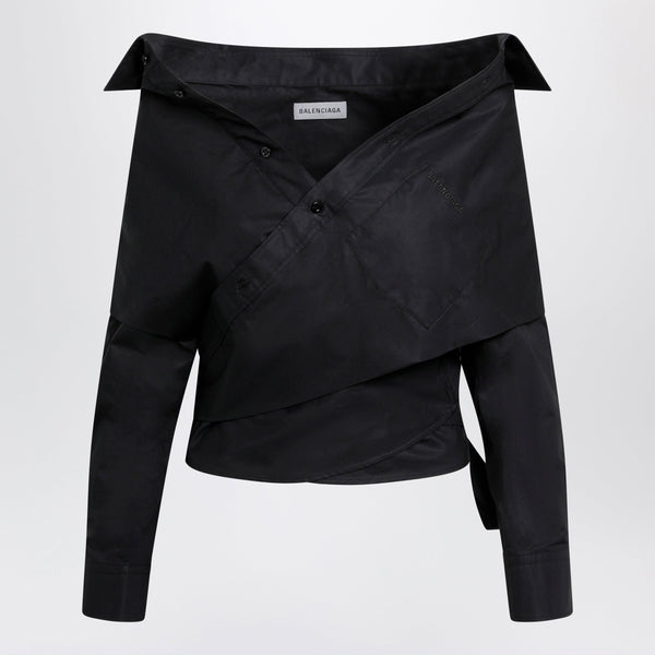 Off-Shoulder Wrap Shirt In Black