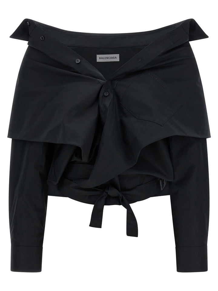 Balenciaga Crop Shirt Off The Shoulder Shirt and Blouse - Black | 4f429ca62b8b17ac5dcfb9153aaa3a104288047c