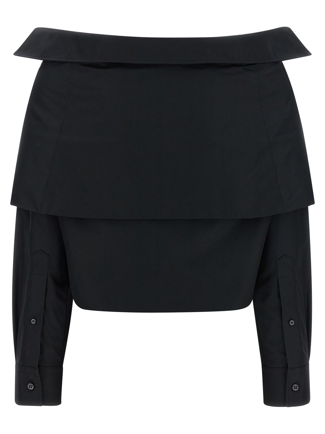 Balenciaga Crop Shirt Off The Shoulder Shirt and Blouse - Black | f557257edd368fef5fa16df2f24fe32b1f0500b8