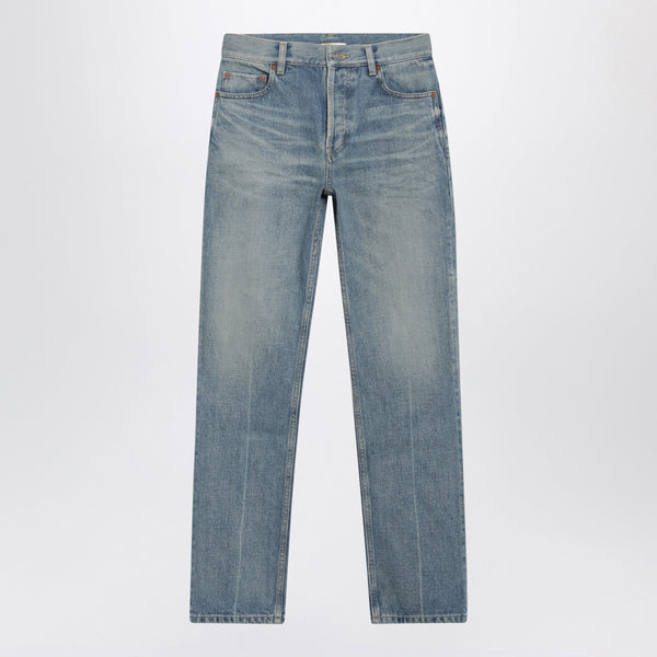 Straight-Leg Medium Blue Denim Jeans