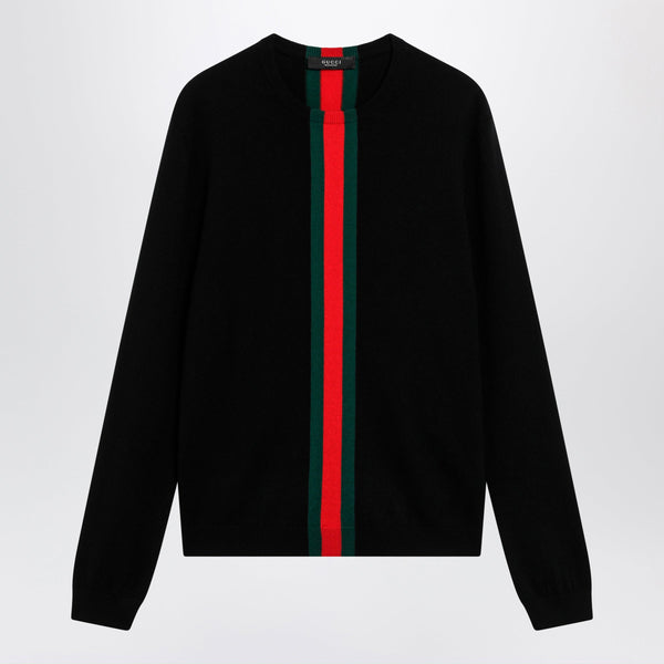 Gucci Cashmere Sweater With Web Motif In Black
