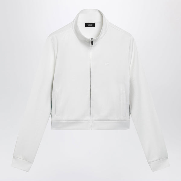 Ribbed Cotton Jersey Zip Hoodie With Web In White