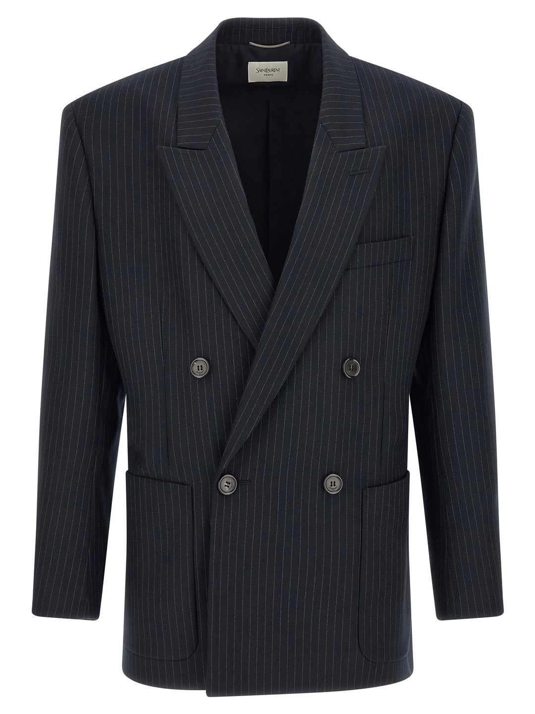 Saint Laurent Pinstriped Double-Breasted Blazer - Blue | 5388b835da9c4a36e3ab0d4b0de2a7fd57101a7e