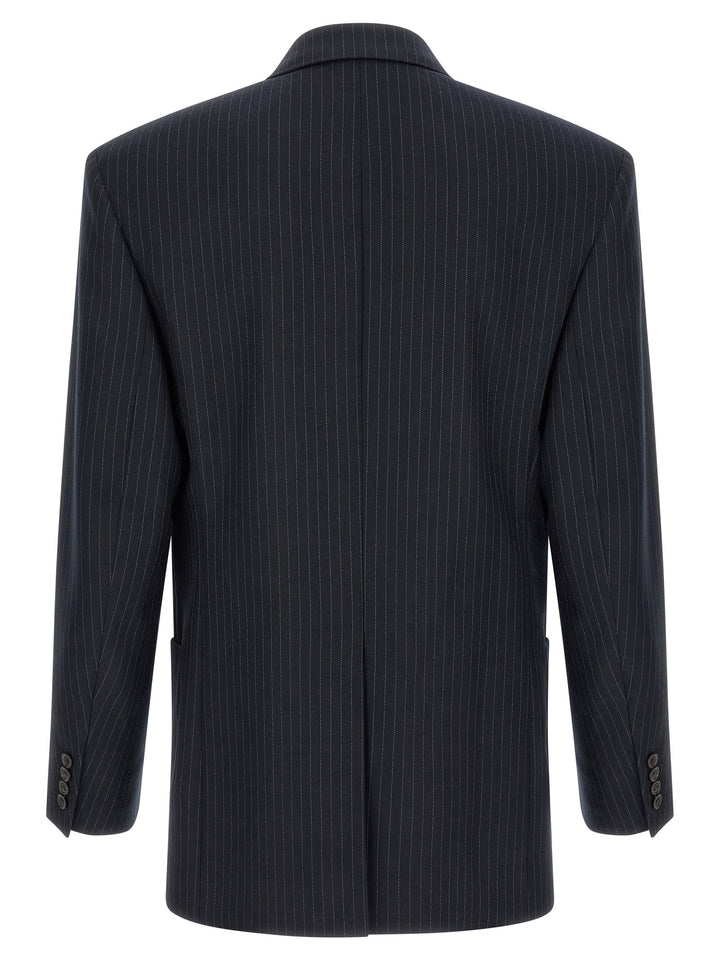 Saint Laurent Pinstriped Double-Breasted Blazer - Blue | 697b39829acdde065ee885127cda990481231457