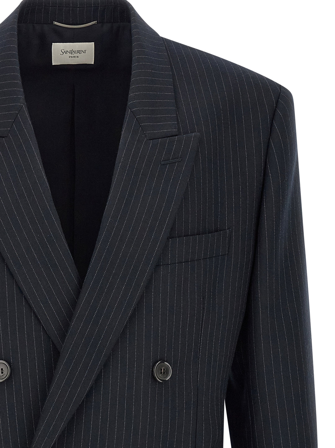 Saint Laurent Pinstriped Double-Breasted Blazer - Blue | 6a70c50280f019116e7db10ea51899e97eaddbc6