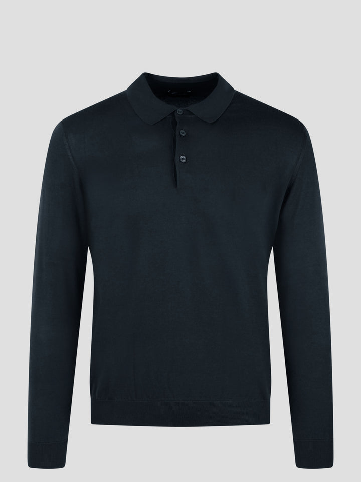 Long sleeved cotton polo shirt