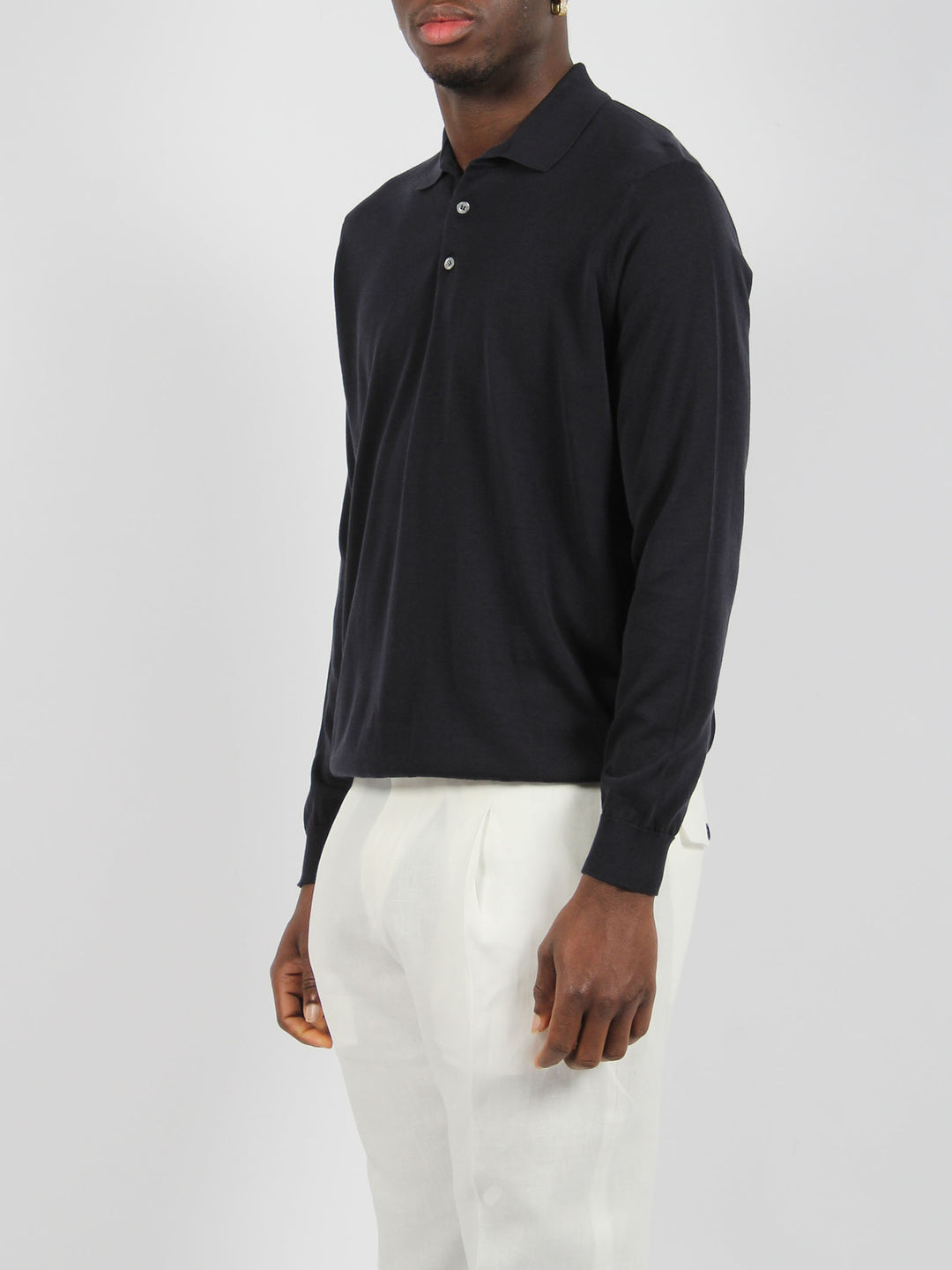 Long sleeved cotton polo shirt