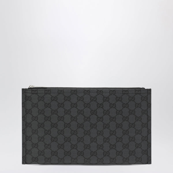 Medium Gucci Essence Classic Pouch In Black Gg Coated Canvas